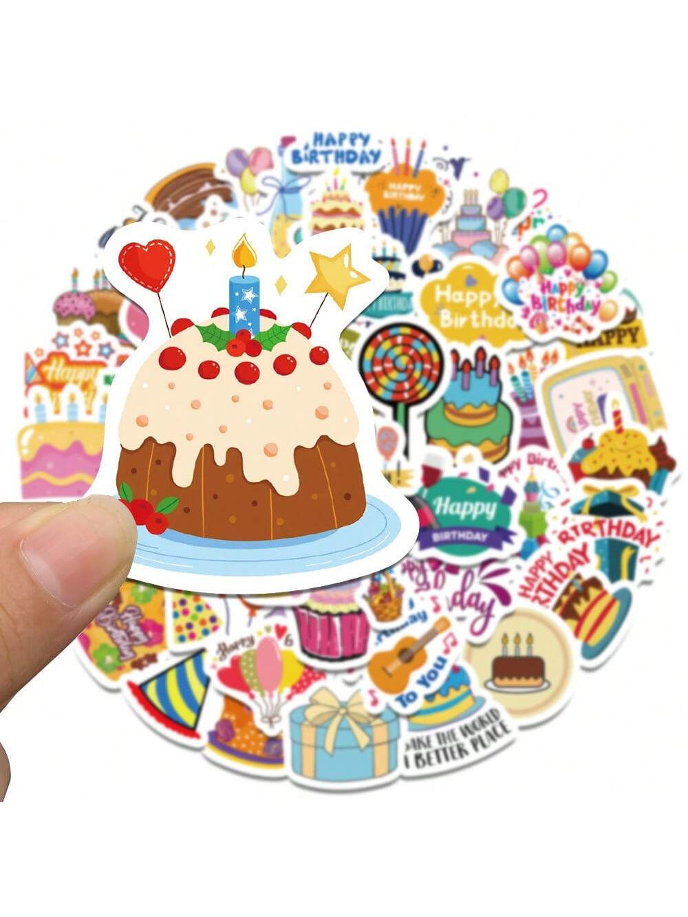 50PCS Cartoon Birthday Creative Sticker Cake Candle Balloon Creative iPad Guitar DIY Wall Sticker Toy Decoration