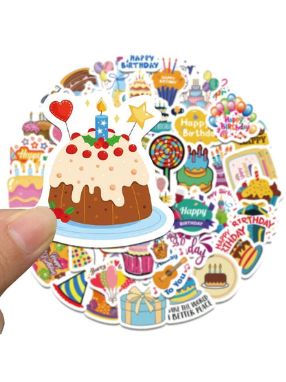 50PCS Cartoon Birthday Creative Sticker Cake Candle Balloon Creative iPad Guitar DIY Wall Sticker Toy Decoration