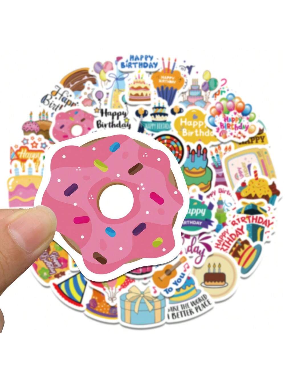 50PCS Cartoon Birthday Creative Sticker Cake Candle Balloon Creative iPad Guitar DIY Wall Sticker Toy Decoration