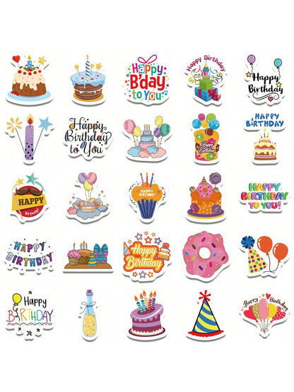 50PCS Cartoon Birthday Creative Sticker Cake Candle Balloon Creative iPad Guitar DIY Wall Sticker Toy Decoration
