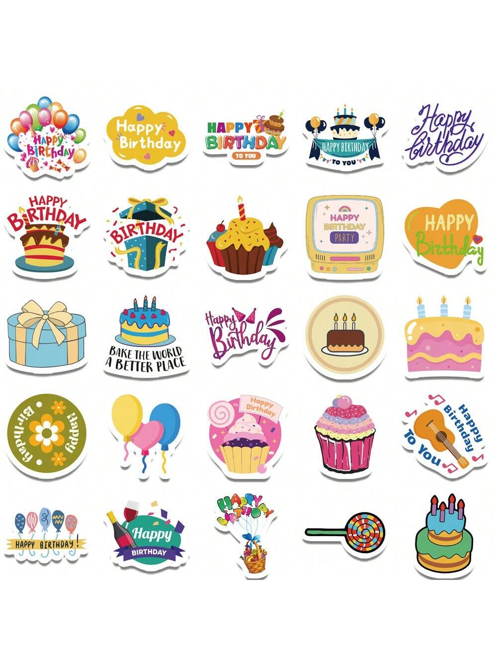 50PCS Cartoon Birthday Creative Sticker Cake Candle Balloon Creative iPad Guitar DIY Wall Sticker Toy Decoration