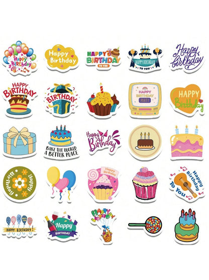 50PCS Cartoon Birthday Creative Sticker Cake Candle Balloon Creative iPad Guitar DIY Wall Sticker Toy Decoration