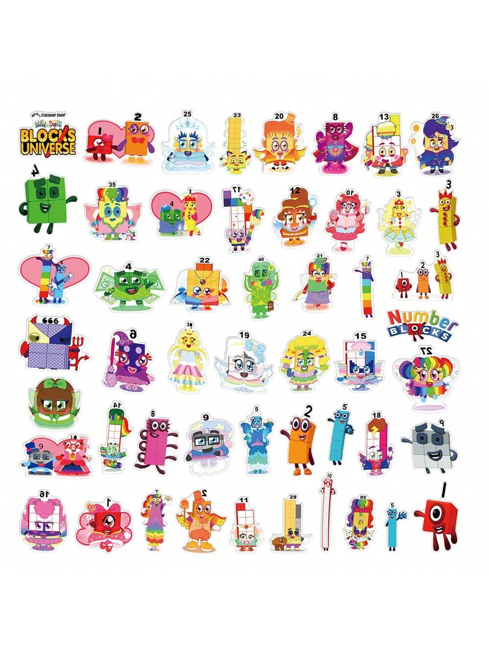 50PCS Cartoon Digital Education Stickers Graffiti Helmets Car Guitar DIY Wall Stickers Toy Decoration