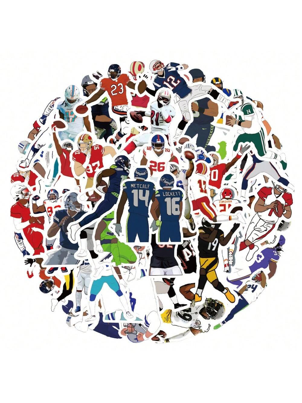 50PCS Football NFL Player Stickers Creative iPad Mobile Phone Helmet Car  Guitar DIY Wall Sticker Toy Decoration