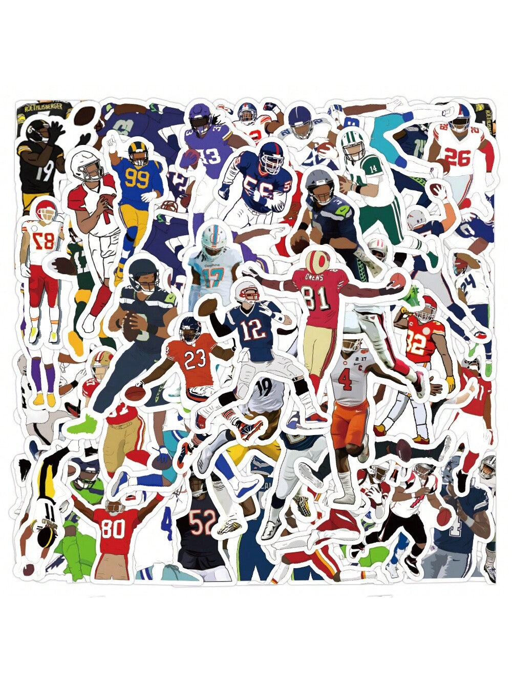 50PCS Football NFL Player Stickers Creative iPad Mobile Phone Helmet Car  Guitar DIY Wall Sticker Toy Decoration