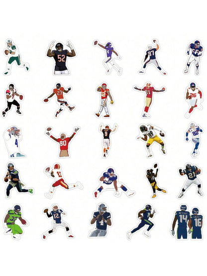 50PCS Football NFL Player Stickers Creative iPad Mobile Phone Helmet Car  Guitar DIY Wall Sticker Toy Decoration