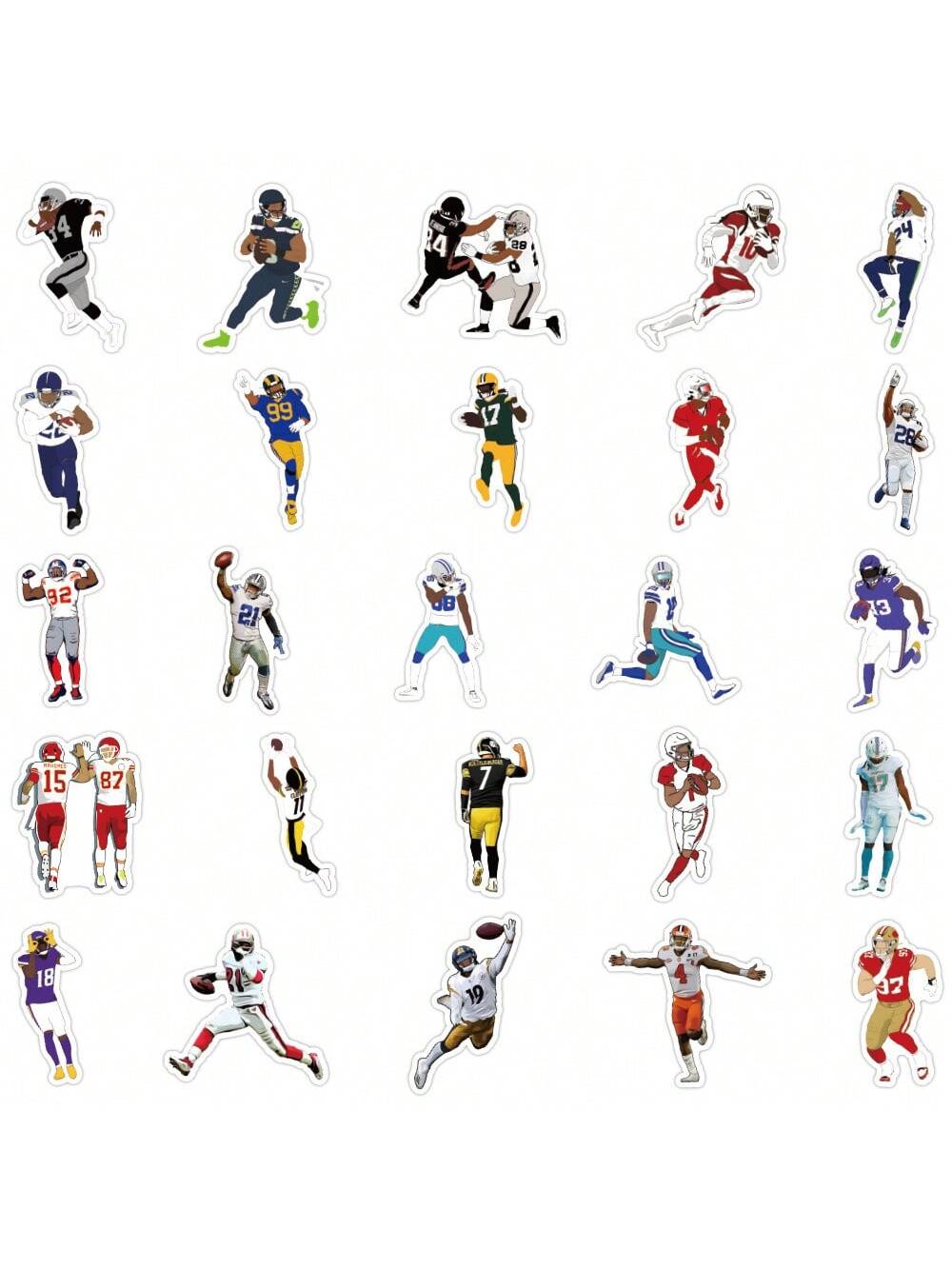 50PCS Football NFL Player Stickers Creative iPad Mobile Phone Helmet Car  Guitar DIY Wall Sticker Toy Decoration