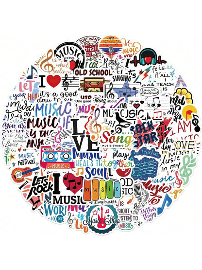 50PCS Cartoon I LOVE MUSIC Sticker Graffiti iPad Luggage Helmet Skateboard Guitar DIY Wall Sticker Decoration