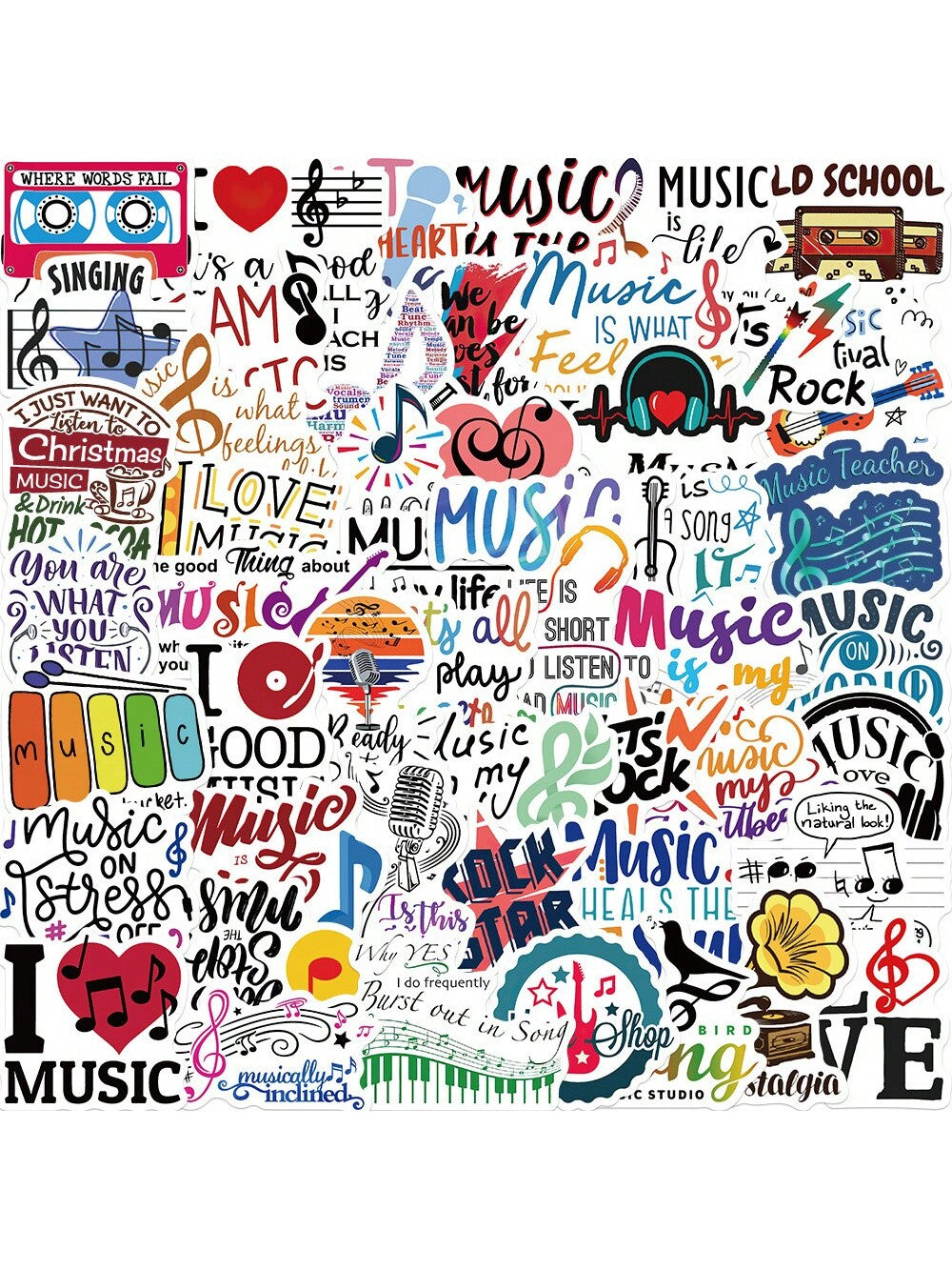 50PCS Cartoon I LOVE MUSIC Sticker Graffiti iPad Luggage Helmet Skateboard Guitar DIY Wall Sticker Decoration