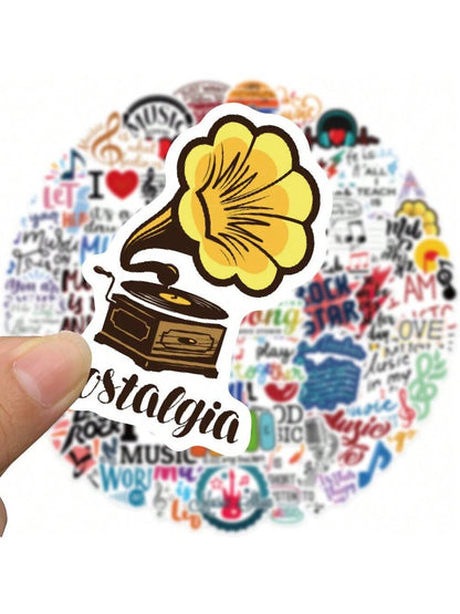 50PCS Cartoon I LOVE MUSIC Sticker Graffiti iPad Luggage Helmet Skateboard Guitar DIY Wall Sticker Decoration