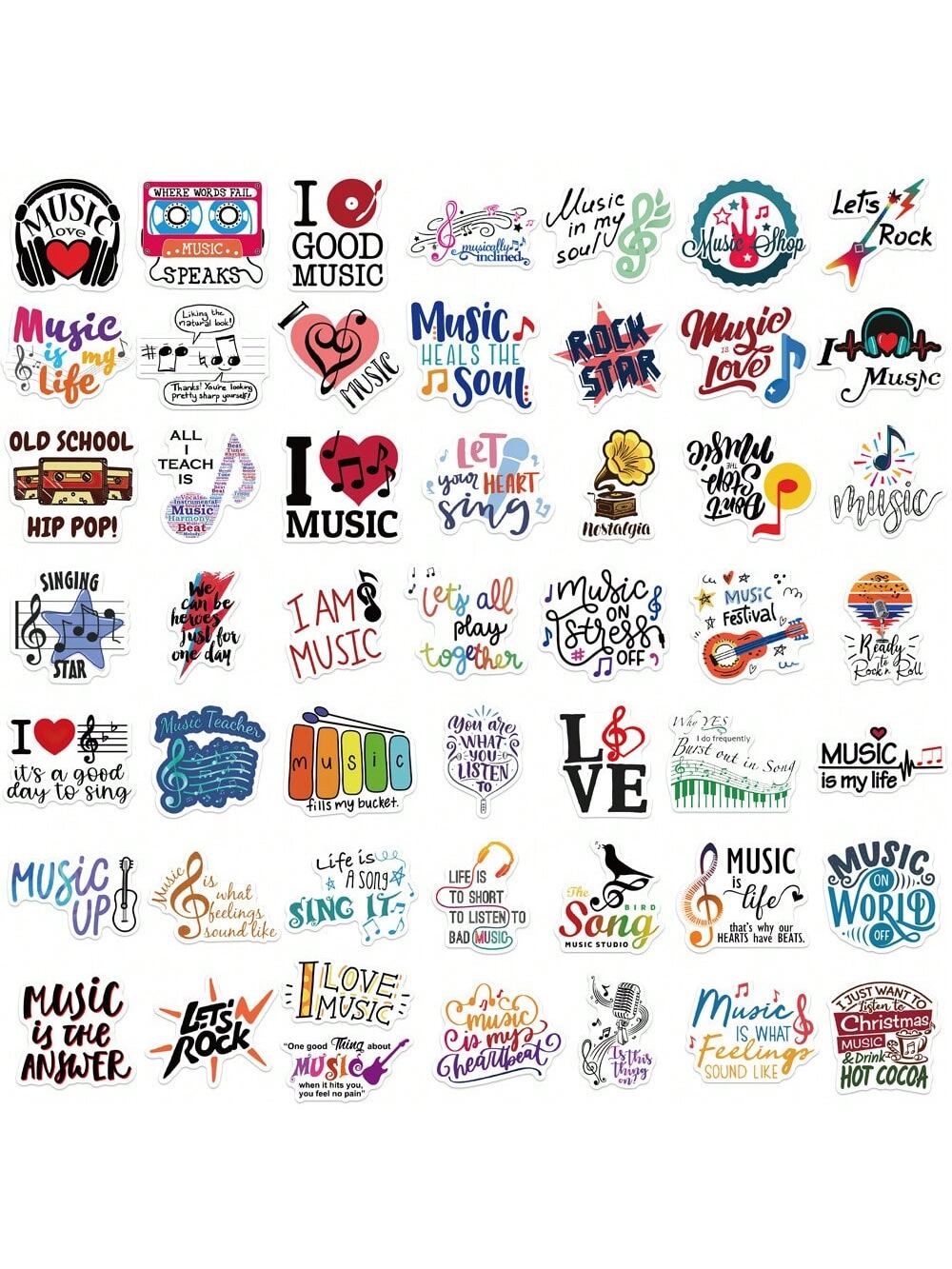 50PCS Cartoon I LOVE MUSIC Sticker Graffiti iPad Luggage Helmet Skateboard Guitar DIY Wall Sticker Decoration