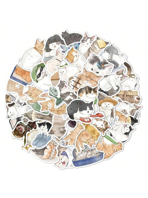 53PCS Cartoon Hand-painted Cute Cat Graffiti Stickers Personalized Fashion Creative Trend DIY Decorative Stickers Water Cup Computer Luggage Skateboard Refrigerator Helmet Popular Decals Toys
