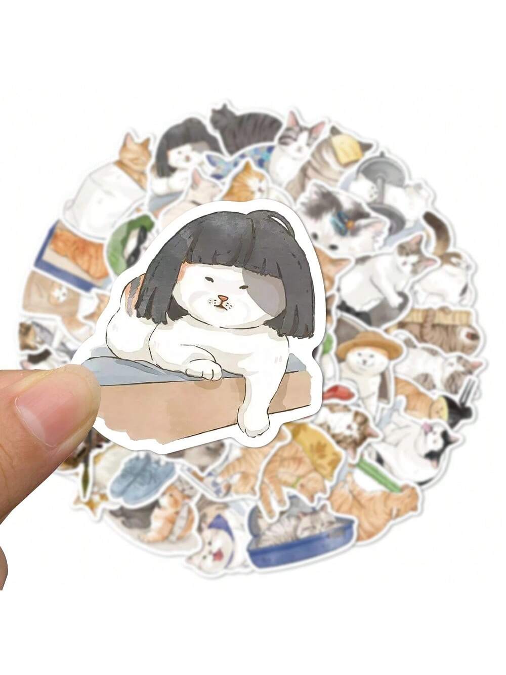 53PCS Cartoon Hand-painted Cute Cat Graffiti Stickers Personalized Fashion Creative Trend DIY Decorative Stickers Water Cup Computer Luggage Skateboard Refrigerator Helmet Popular Decals Toys