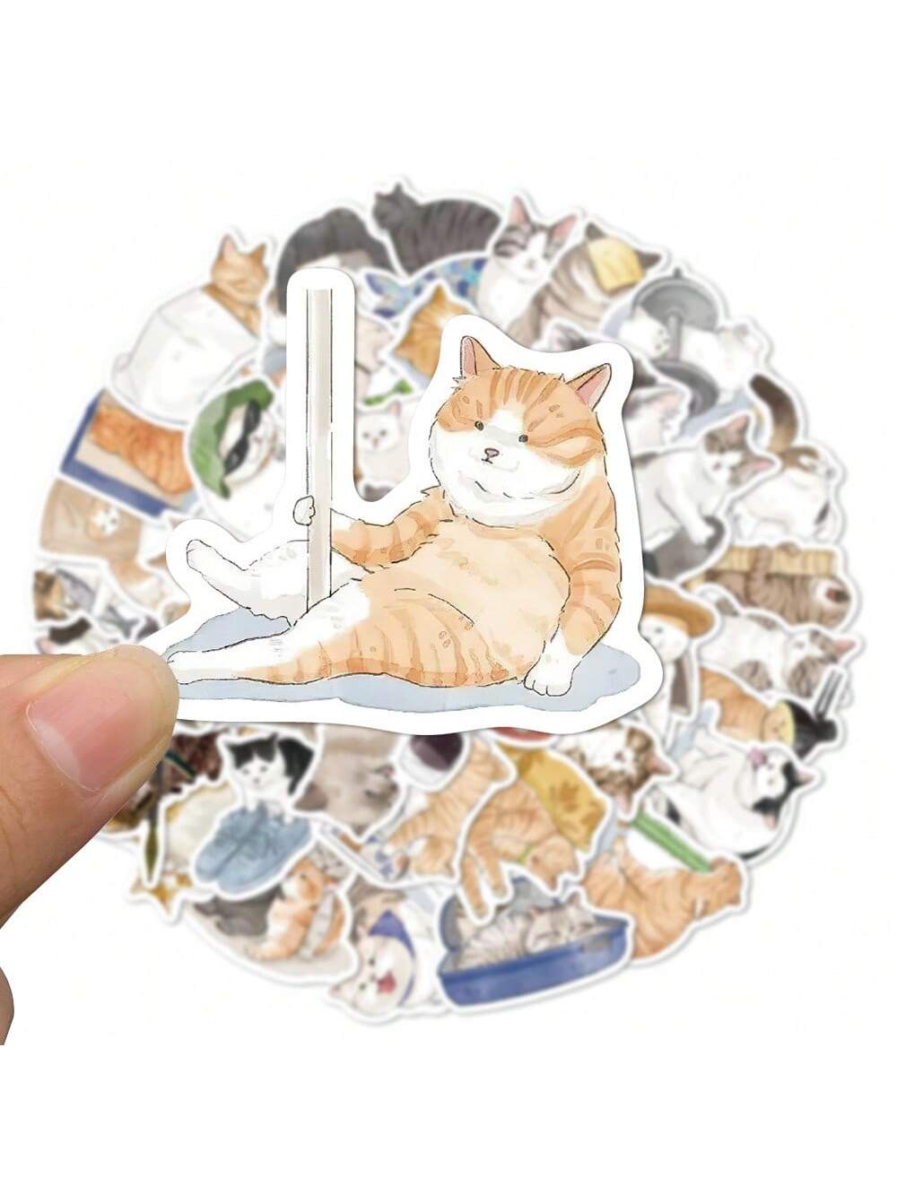 53PCS Cartoon Hand-painted Cute Cat Graffiti Stickers Personalized Fashion Creative Trend DIY Decorative Stickers Water Cup Computer Luggage Skateboard Refrigerator Helmet Popular Decals Toys