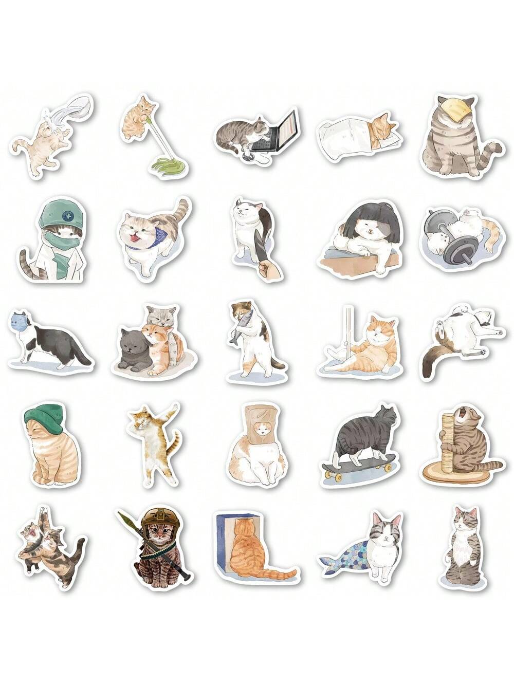 53PCS Cartoon Hand-painted Cute Cat Graffiti Stickers Personalized Fashion Creative Trend DIY Decorative Stickers Water Cup Computer Luggage Skateboard Refrigerator Helmet Popular Decals Toys