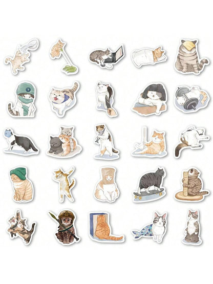 53PCS Cartoon Hand-painted Cute Cat Graffiti Stickers Personalized Fashion Creative Trend DIY Decorative Stickers Water Cup Computer Luggage Skateboard Refrigerator Helmet Popular Decals Toys