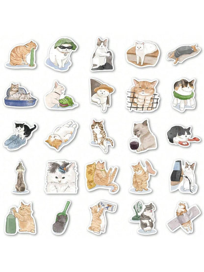 53PCS Cartoon Hand-painted Cute Cat Graffiti Stickers Personalized Fashion Creative Trend DIY Decorative Stickers Water Cup Computer Luggage Skateboard Refrigerator Helmet Popular Decals Toys