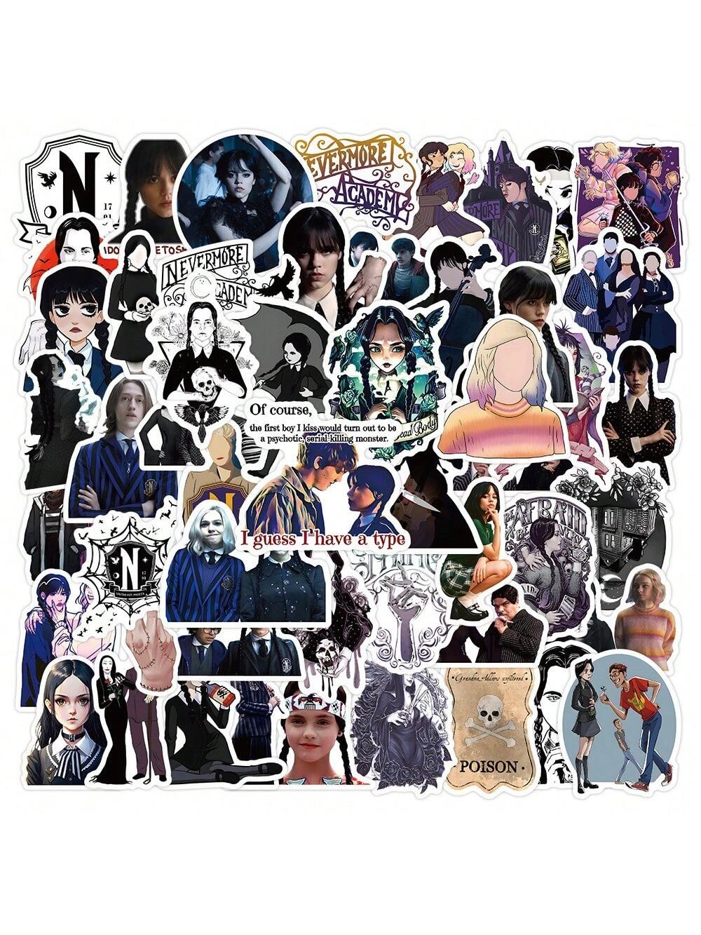 50PCS American Drama Wednesday Graffiti Stickers Personalized Fashion Creative Trend DIY Decorative Decals Skateboard Luggage Skateboarding Water Cups Helmets Popular Fine Stickers Toys