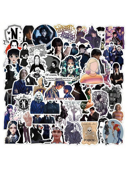 50PCS American Drama Wednesday Graffiti Stickers Personalized Fashion Creative Trend DIY Decorative Decals Skateboard Luggage Skateboarding Water Cups Helmets Popular Fine Stickers Toys
