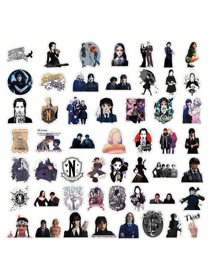 50PCS American Drama Wednesday Graffiti Stickers Personalized Fashion Creative Trend DIY Decorative Decals Skateboard Luggage Skateboarding Water Cups Helmets Popular Fine Stickers Toys