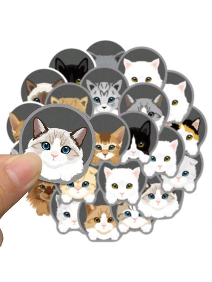 24PCS Cartoon Cute Kitten Graffiti Stickers Personalised Fashion DIY Creative Fine Decorative Stickers Laptop Skateboards Water Cups Helmets Popular Decals Toys