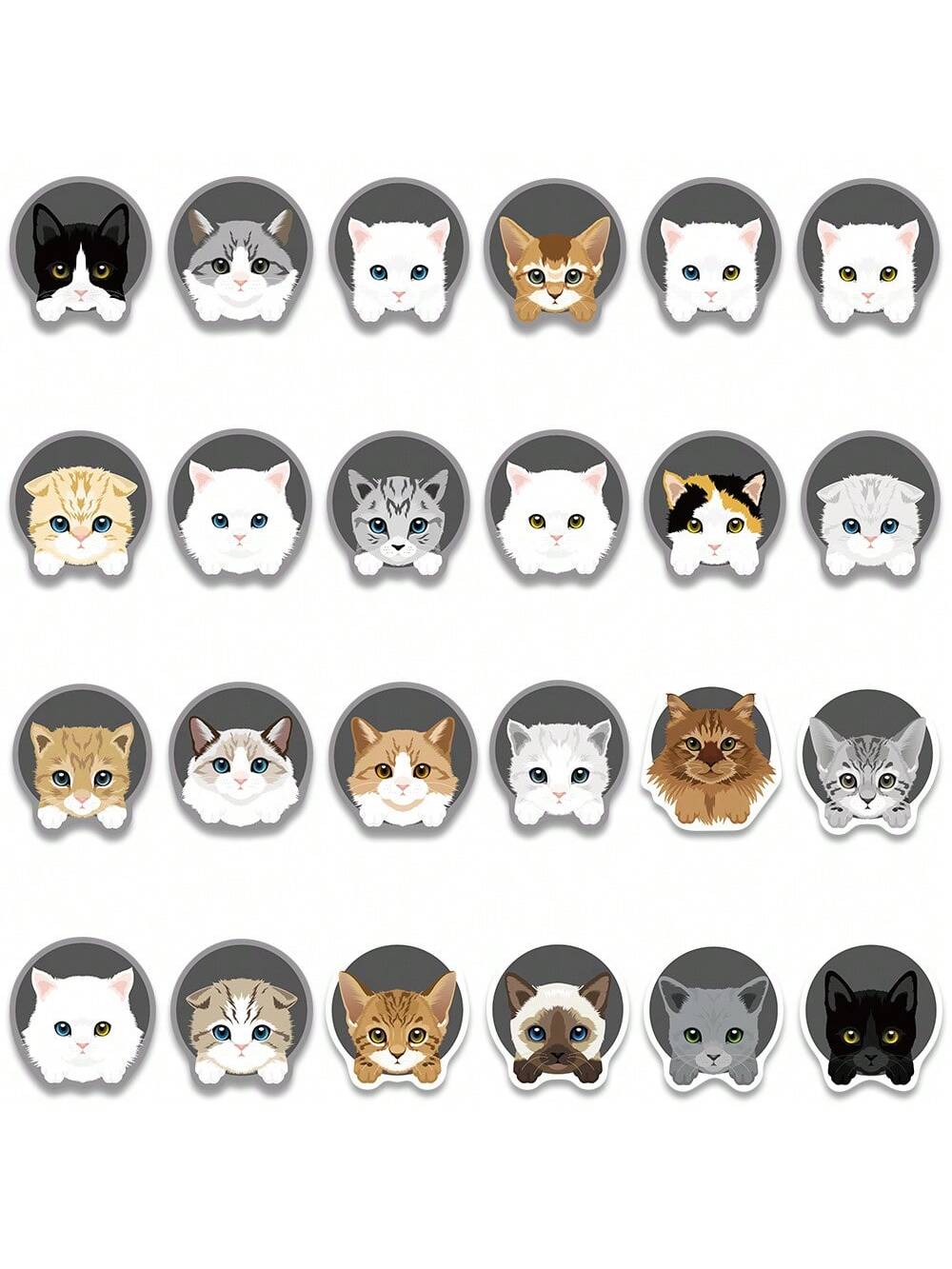24PCS Cartoon Cute Kitten Graffiti Stickers Personalised Fashion DIY Creative Fine Decorative Stickers Laptop Skateboards Water Cups Helmets Popular Decals Toys