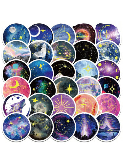 50PCS Starry Moonlight Cartoon Graffiti Stickers Personalised Fashion Creative DIY Exquisite Decorative Decals Toys Laptop IPad Helmet Guitar Skateboard Refrigerator Popular Stickers
