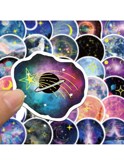50PCS Starry Moonlight Cartoon Graffiti Stickers Personalised Fashion Creative DIY Exquisite Decorative Decals Toys Laptop IPad Helmet Guitar Skateboard Refrigerator Popular Stickers
