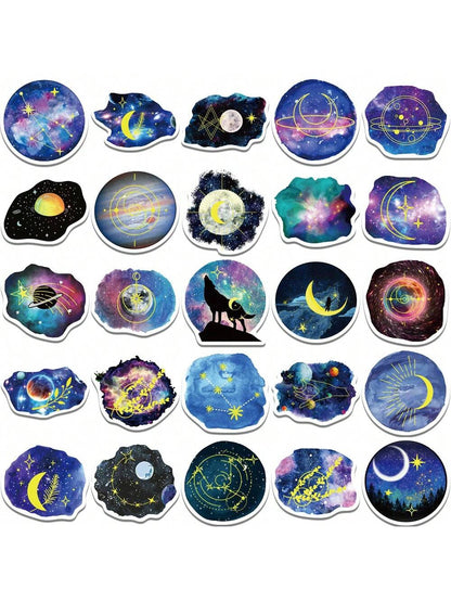 50PCS Starry Moonlight Cartoon Graffiti Stickers Personalised Fashion Creative DIY Exquisite Decorative Decals Toys Laptop IPad Helmet Guitar Skateboard Refrigerator Popular Stickers