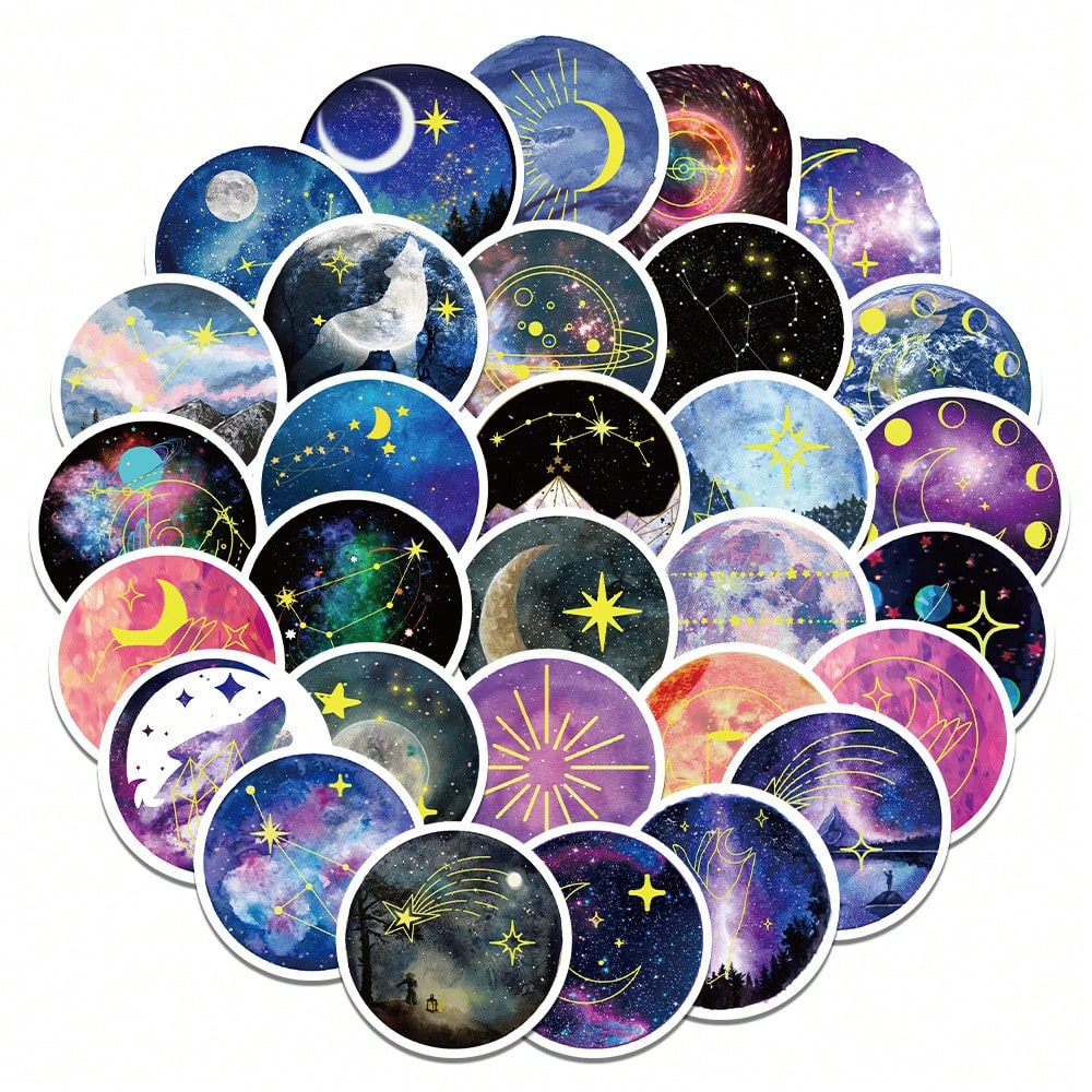 50PCS Starry Moonlight Cartoon Graffiti Stickers Personalised Fashion Creative DIY Exquisite Decorative Decals Toys Laptop IPad Helmet Guitar Skateboard Refrigerator Popular Stickers