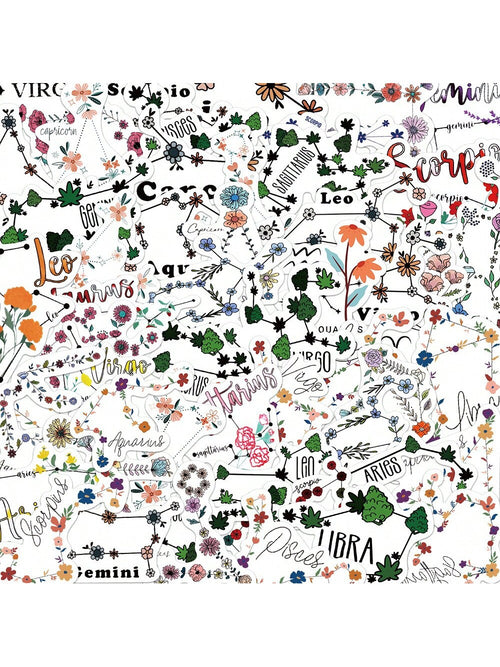52PCS Constellation Floral Style Cartoon Graffiti Stickers Personalised Fashion Creative DIY Trend Exquisite Decorative Toys Decals Helmets Water Cups Skateboards Fridge Guitars Popular Stickers