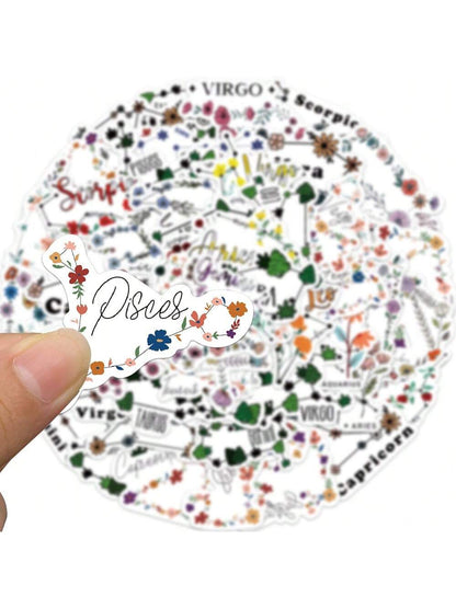 52PCS Constellation Floral Style Cartoon Graffiti Stickers Personalised Fashion Creative DIY Trend Exquisite Decorative Toys Decals Helmets Water Cups Skateboards Fridge Guitars Popular Stickers