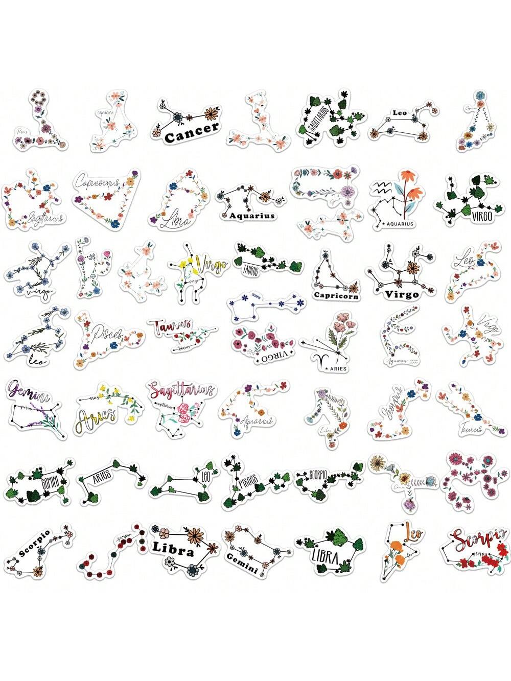 52PCS Constellation Floral Style Cartoon Graffiti Stickers Personalised Fashion Creative DIY Trend Exquisite Decorative Toys Decals Helmets Water Cups Skateboards Fridge Guitars Popular Stickers