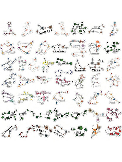 52PCS Constellation Floral Style Cartoon Graffiti Stickers Personalised Fashion Creative DIY Trend Exquisite Decorative Toys Decals Helmets Water Cups Skateboards Fridge Guitars Popular Stickers