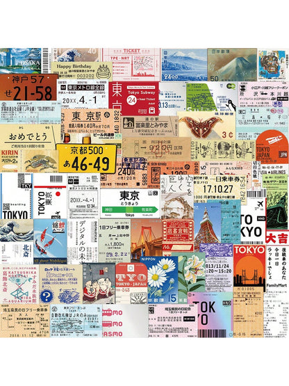 60PCS Cartoon Tokyo Travel Stamps Graffiti Stickers Personalised Fashion Creative DIY Trend Decoration Exquisite Decals Toys Fridge Skateboards Water Cups Helmets Popular Stickers