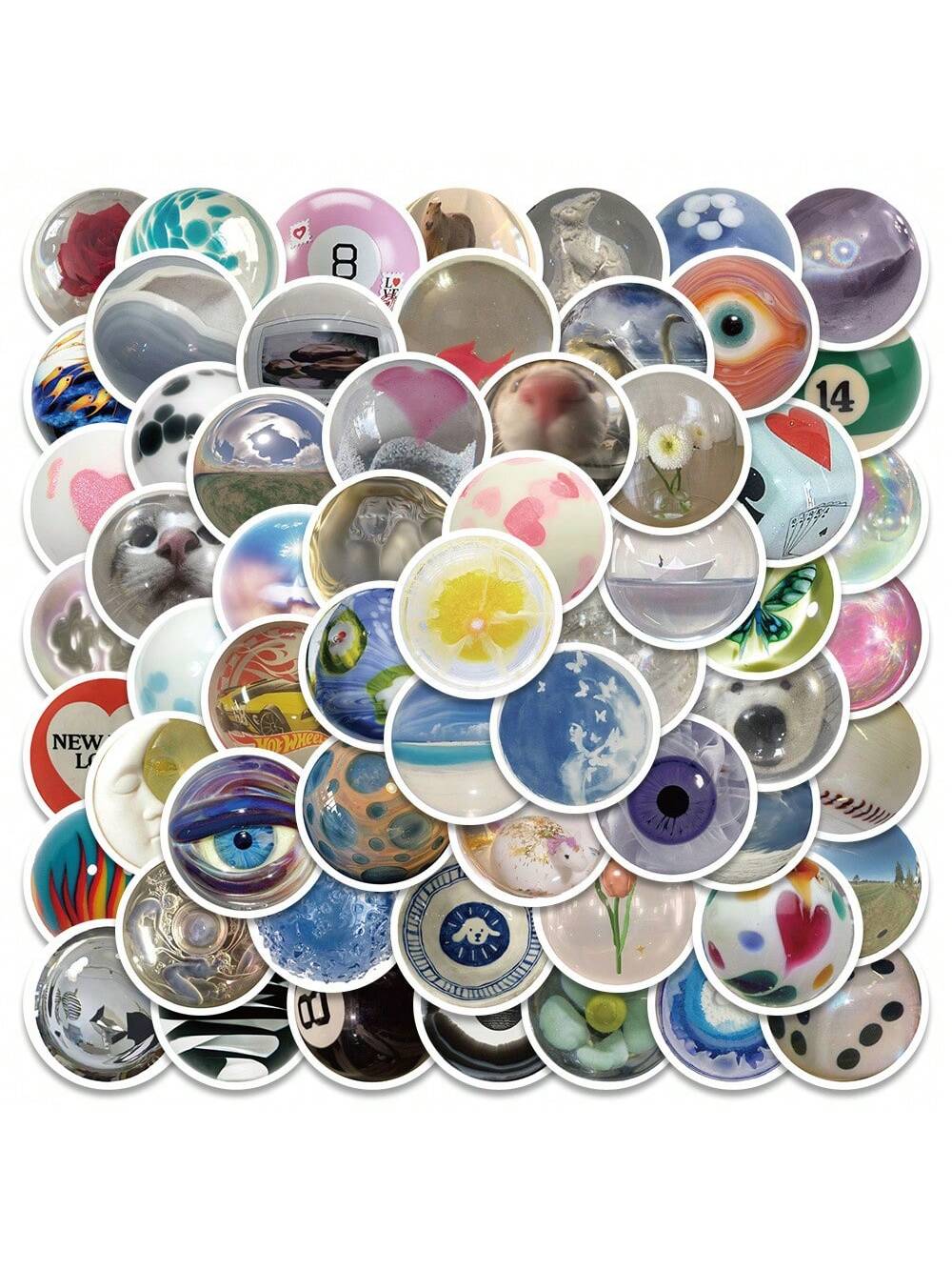 60PCS Glass Beads Small Fresh Graffiti Stickers Personalised Fashion Creative DIY Fine Decorative Decals Toys Laptop Helmets Guitar Skateboards Water Cups Popular Stickers Gifts
