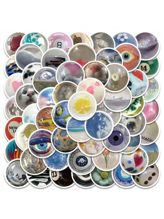 60PCS Glass Beads Small Fresh Graffiti Stickers Personalised Fashion Creative DIY Fine Decorative Decals Toys Laptop Helmets Guitar Skateboards Water Cups Popular Stickers Gifts