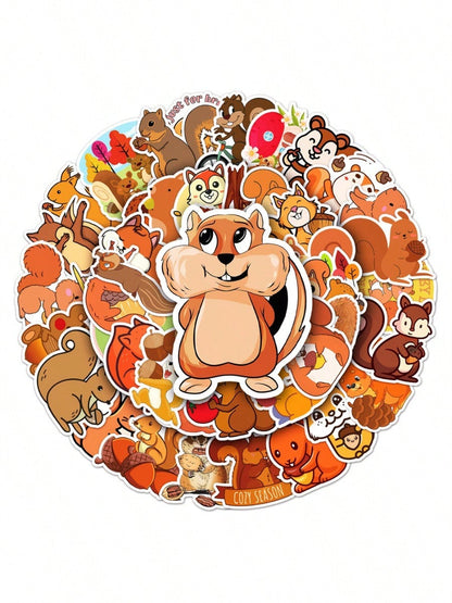 50PCS Cartoon Cute Squirrel Animal Graffiti Stickers Personalised Fashion Creative DIY Fine Decorative Stickers Refrigerator Water Cup Guitar Helmet Skateboard Popular Decals Toys Gifts