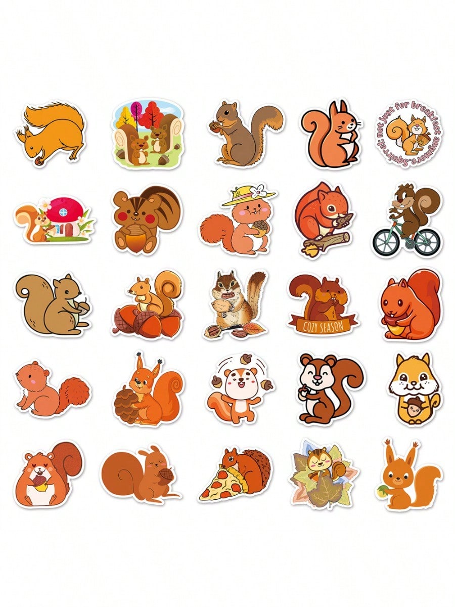 50PCS Cartoon Cute Squirrel Animal Graffiti Stickers Personalised Fashion Creative DIY Fine Decorative Stickers Refrigerator Water Cup Guitar Helmet Skateboard Popular Decals Toys Gifts