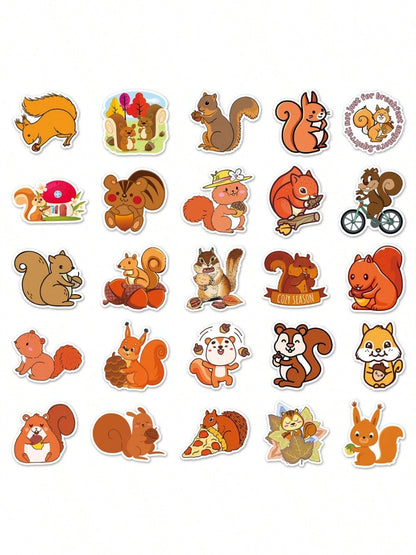 50PCS Cartoon Cute Squirrel Animal Graffiti Stickers Personalised Fashion Creative DIY Fine Decorative Stickers Refrigerator Water Cup Guitar Helmet Skateboard Popular Decals Toys Gifts