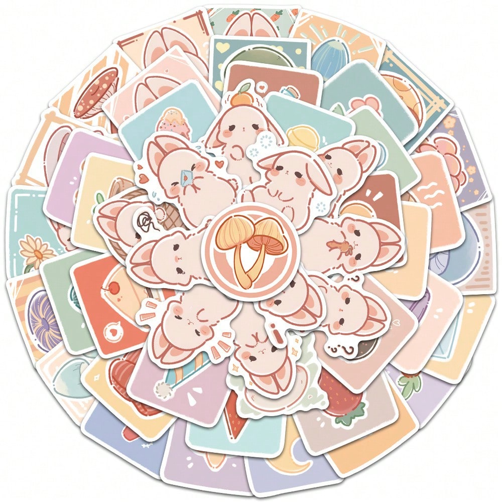 50PCS Cartoon Cute Mushroom Rabbit Animal Graffiti Stickers Personalised Fashion DIY Creative Exquisite Decals Toys Bike Skateboard Car Helmet Laptop Guitar Popular Gift Stickers
