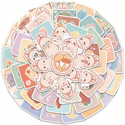 50PCS Cartoon Cute Mushroom Rabbit Animal Graffiti Stickers Personalised Fashion DIY Creative Exquisite Decals Toys Bike Skateboard Car Helmet Laptop Guitar Popular Gift Stickers