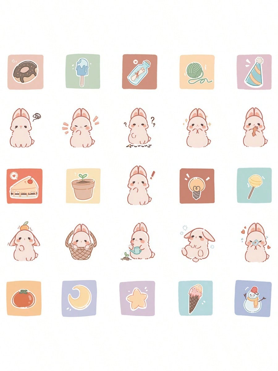 50PCS Cartoon Cute Mushroom Rabbit Animal Graffiti Stickers Personalised Fashion DIY Creative Exquisite Decals Toys Bike Skateboard Car Helmet Laptop Guitar Popular Gift Stickers