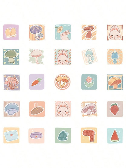 50PCS Cartoon Cute Mushroom Rabbit Animal Graffiti Stickers Personalised Fashion DIY Creative Exquisite Decals Toys Bike Skateboard Car Helmet Laptop Guitar Popular Gift Stickers