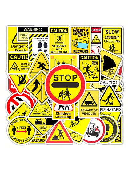 50PCS Yellow Warning Signs Graffiti Stickers Personalised Fashion Creative DIY Decorative Decals Toys For Luggage Laptop IPad Guitar Skateboarding Diary Popular Stickers Gifts