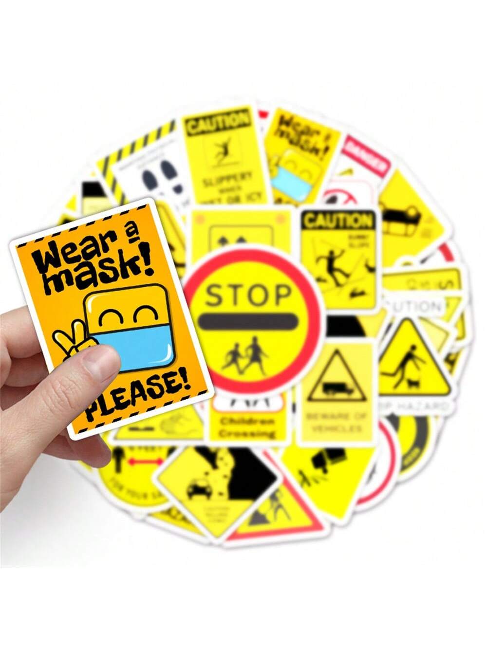 50PCS Yellow Warning Signs Graffiti Stickers Personalised Fashion Creative DIY Decorative Decals Toys For Luggage Laptop IPad Guitar Skateboarding Diary Popular Stickers Gifts