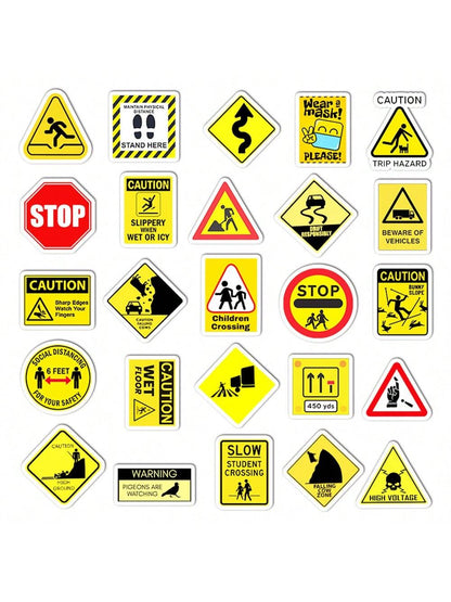 50PCS Yellow Warning Signs Graffiti Stickers Personalised Fashion Creative DIY Decorative Decals Toys For Luggage Laptop IPad Guitar Skateboarding Diary Popular Stickers Gifts