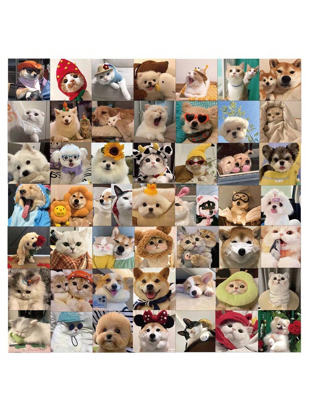 52PCS Cartoon Cute Cats and Dogs Girl Heart Graffiti Stickers Personalised Fashion Creative Trend DIY Beautifully Decorated Decals Toys Water Cups Skateboards Helmets Guitars Popular Stickers Gifts