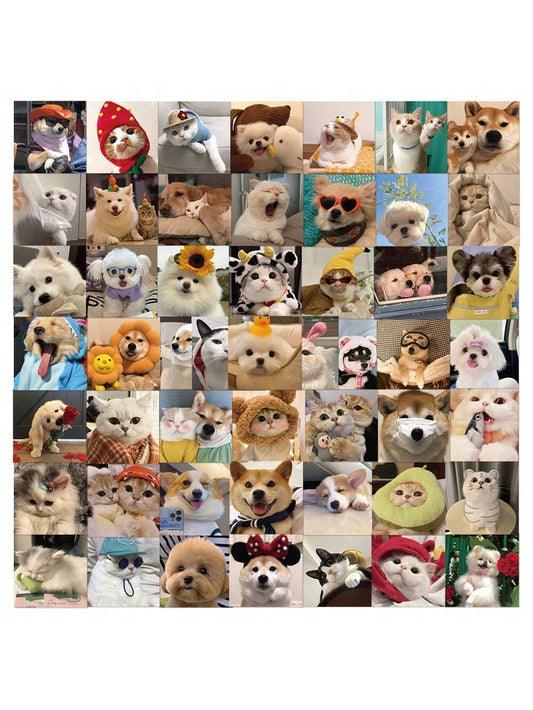 52PCS Cartoon Cute Cats and Dogs Girl Heart Graffiti Stickers Personalised Fashion Creative Trend DIY Beautifully Decorated Decals Toys Water Cups Skateboards Helmets Guitars Popular Stickers Gifts