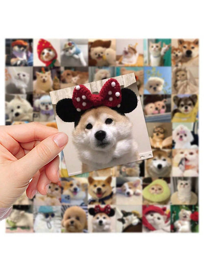52PCS Cartoon Cute Cats and Dogs Girl Heart Graffiti Stickers Personalised Fashion Creative Trend DIY Beautifully Decorated Decals Toys Water Cups Skateboards Helmets Guitars Popular Stickers Gifts